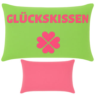 Kissen Glückskissen 40x25cm grün rot Baumwolle 180g Polyesterfüllung Reißverschluss Kuschelkissen einseitig bedruckt Kleeblatt