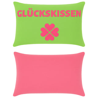 Kissen Glückskissen 40x25cm grün rot Baumwolle 180g Polyesterfüllung Reißverschluss Kuschelkissen einseitig bedruckt Kleeblatt