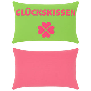 Kissen Glückskissen 40x25cm grün rot Baumwolle 180g Polyesterfüllung Reißverschluss Kuschelkissen einseitig bedruckt Kleeblatt