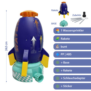 Wassersprinkler Rakete Kunststoff 24cm mehrfarbig Base Schlauadapter Sticker Wasserfontäne Sommer Outdoor Spielgerät Kinderspielzeug