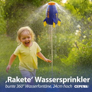 Wassersprinkler Rakete Kunststoff 24cm mehrfarbig Base Schlauadapter Sticker Wasserfontäne Sommer Outdoor Spielgerät Kinderspielzeug