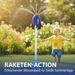 Wassersprinkler Rakete Kunststoff 24cm mehrfarbig Base Schlauadapter Sticker Wasserfontäne Sommer Outdoor Spielgerät Kinderspielzeug