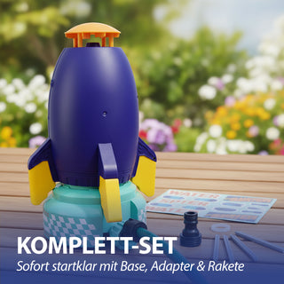 Wassersprinkler Rakete Kunststoff 24cm mehrfarbig Base Schlauadapter Sticker Wasserfontäne Sommer Outdoor Spielgerät Kinderspielzeug