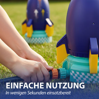 Wassersprinkler Rakete Kunststoff 24cm mehrfarbig Base Schlauadapter Sticker Wasserfontäne Sommer Outdoor Spielgerät Kinderspielzeug