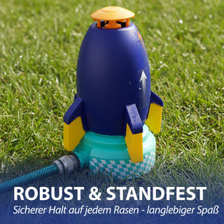 Wassersprinkler Rakete Kunststoff 24cm mehrfarbig Base Schlauadapter Sticker Wasserfontäne Sommer Outdoor Spielgerät Kinderspielzeug