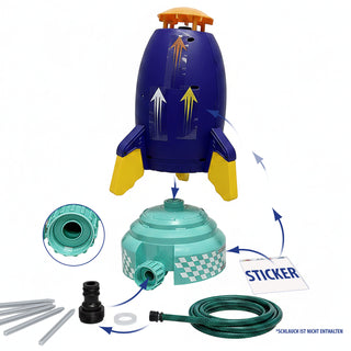 Wassersprinkler Rakete Kunststoff 24cm mehrfarbig Base Schlauadapter Sticker Wasserfontäne Sommer Outdoor Spielgerät Kinderspielzeug