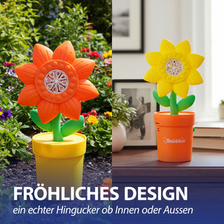 Seifenblasen Blumentopf gelb orange 13,5x31x15cm Kunststoff 55ml Seifenblasenmaschine batteriebetrieben Seifenblasenstab Seifenblasenlösung LED blau batteriebetrieben