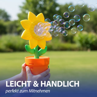 Seifenblasen Blumentopf gelb orange 13,5x31x15cm Kunststoff 55ml Seifenblasenmaschine batteriebetrieben Seifenblasenstab Seifenblasenlösung LED blau batteriebetrieben