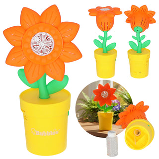 Seifenblasen Blumentopf gelb orange 13,5x31x15cm Kunststoff 55ml Seifenblasenmaschine batteriebetrieben Seifenblasenstab Seifenblasenlösung LED blau batteriebetrieben