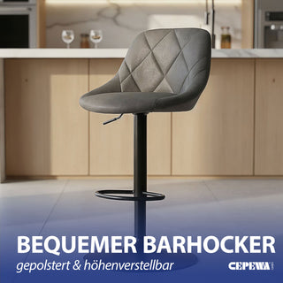 1/2x Barhocker Lounge gepolstert grau 49x103x47cm Polyester Eisen Hocker höhenverstellbar Tragkraft 150 Kg Barzubehör Barstuhl Stuhl Tresenhocker