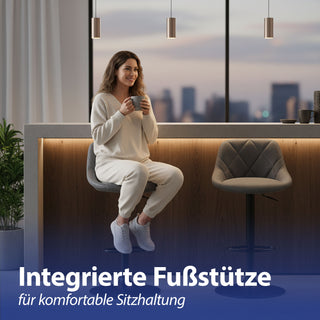 1/2x Barhocker Lounge gepolstert grau 49x103x47cm Polyester Eisen Hocker höhenverstellbar Tragkraft 150 Kg Barzubehör Barstuhl Stuhl Tresenhocker