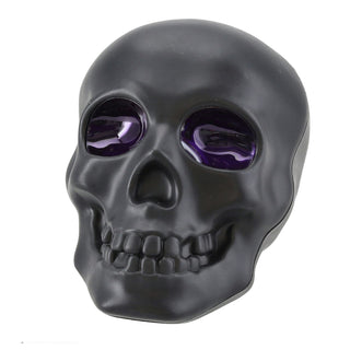 LED Totenkopf Vernebler Leuchtaugen lila 10x15x11cm Kunststoff schwarz Wassertank USB-C Kabel Schädel Halloweendekoration Nebeleffekt
