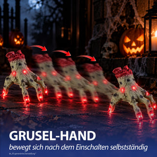 LED Laufende Zombi-Hand Licht Sound Bewegung 13x18x17cm TPR PP batteriebetrieben leuchtend blutige abgetrennte Hand Horrordekoration Gruseleffekt animiert