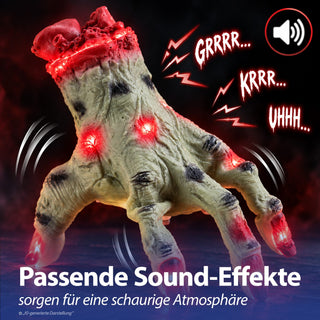 LED Laufende Zombi-Hand Licht Sound Bewegung 13x18x17cm TPR PP batteriebetrieben leuchtend blutige abgetrennte Hand Horrordekoration Gruseleffekt animiert