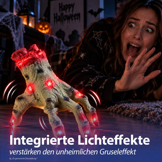 LED Laufende Zombi-Hand Licht Sound Bewegung 13x18x17cm TPR PP batteriebetrieben leuchtend blutige abgetrennte Hand Horrordekoration Gruseleffekt animiert