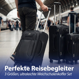 Kofferset 3er Set Stoff Farbwahl 3 Größen Nylon Teleskopstange Doppelrolle Zahlenschloss Koffer Weichschalenkoffer Softkoffer Kunstfaser