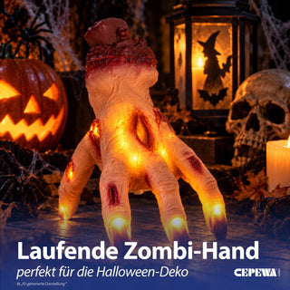 LED Laufende Grusel-Hand Licht Sound Bewegung 13x18x17cm TPR PP batteriebetrieben leuchtend blutige abgetrennte Hand Horrordekoration Gruseleffekt animiert