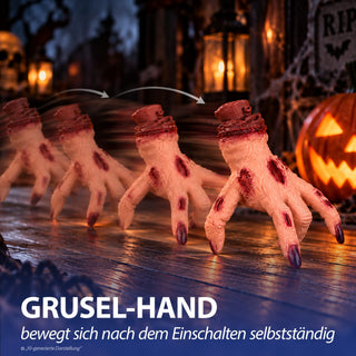 LED Laufende Grusel-Hand Licht Sound Bewegung 13x18x17cm TPR PP batteriebetrieben leuchtend blutige abgetrennte Hand Horrordekoration Gruseleffekt animiert