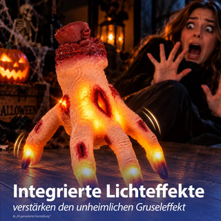 LED Laufende Grusel-Hand Licht Sound Bewegung 13x18x17cm TPR PP batteriebetrieben leuchtend blutige abgetrennte Hand Horrordekoration Gruseleffekt animiert