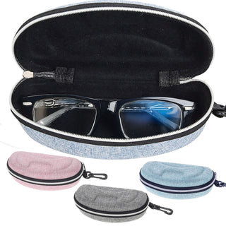Brillenetui 3er Set Leinenoptik Reißverschluss PVC 15x6x3cm hellblau hellgrau rosa Etui Brillenbox Hartschalenetui Schutzbox Aufbewahrungsbox