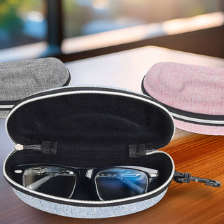 Brillenetui 3er Set Leinenoptik Reißverschluss PVC 15x6x3cm hellblau hellgrau rosa Etui Brillenbox Hartschalenetui Schutzbox Aufbewahrungsbox