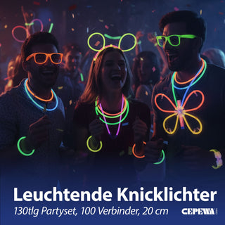 Knicklichter Party Set 230tlg. 7 Neon-Farben H20cm Kunststoff 4 Ohrringe 2 Haarreife 100 Verbinder für Brille Ball Herz Schmetterling
