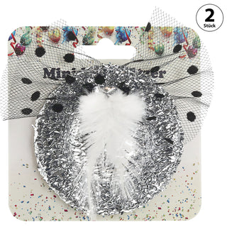 Mini Glitzerhut mit Feder 12er Set ca. 7cm 6 Farben Metallklammer Hut klein Motto-Party JGA Silvester Mini-Zylinder Partyhut
