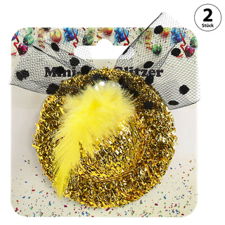 Mini Glitzerhut mit Feder 12er Set ca. 7cm 6 Farben Metallklammer Hut klein Motto-Party JGA Silvester Mini-Zylinder Partyhut