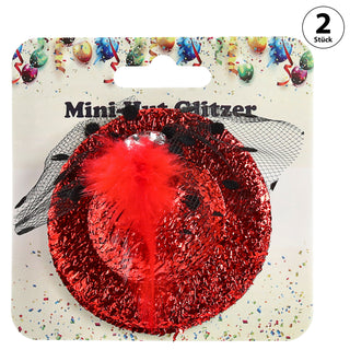 Mini Glitzerhut mit Feder 12er Set ca. 7cm 6 Farben Metallklammer Hut klein Motto-Party JGA Silvester Mini-Zylinder Partyhut