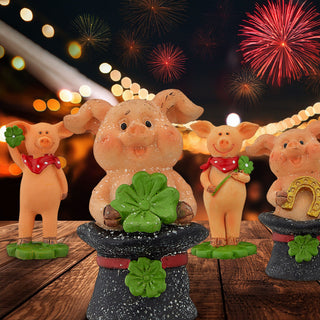 8/24x Glücksschwein 'Viel Glück' Geschenkbox Set 4fach sortiert 3x7cm Polyresin Silvester Neujahr Schwein Hufeisen Kleeblatt Glücksbringer