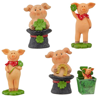 8/24x Glücksschwein 'Viel Glück' Geschenkbox Set 4fach sortiert 3x7cm Polyresin Silvester Neujahr Schwein Hufeisen Kleeblatt Glücksbringer