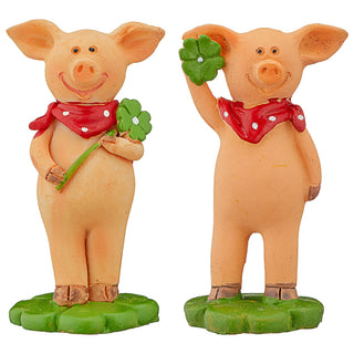 8/24x Glücksschwein 'Viel Glück' Geschenkbox Set 4fach sortiert 3x7cm Polyresin Silvester Neujahr Schwein Hufeisen Kleeblatt Glücksbringer