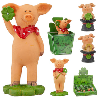 8/24x Glücksschwein 'Viel Glück' Geschenkbox Set 4fach sortiert 3x7cm Polyresin Silvester Neujahr Schwein Hufeisen Kleeblatt Glücksbringer