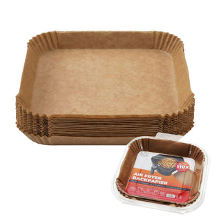Backpapier für Air Fryer und Backofen 20-24cm 110Stück quadratisch (24x24x4,5cm) | rechteckig (20x14x4,5cm)  öl-&wasserfest beschichtet ungebleicht antihaft Heißluftfritteuse