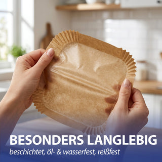 Backpapier für Air Fryer und Backofen 20-24cm 110Stück quadratisch (24x24x4,5cm) | rechteckig (20x14x4,5cm)  öl-&wasserfest beschichtet ungebleicht antihaft Heißluftfritteuse