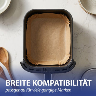Backpapier für Air Fryer und Backofen 20-24cm 110Stück quadratisch (24x24x4,5cm) | rechteckig (20x14x4,5cm)  öl-&wasserfest beschichtet ungebleicht antihaft Heißluftfritteuse