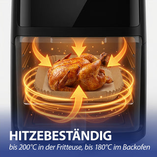 Backpapier für Air Fryer und Backofen 20-24cm 110Stück quadratisch (24x24x4,5cm) | rechteckig (20x14x4,5cm)  öl-&wasserfest beschichtet ungebleicht antihaft Heißluftfritteuse