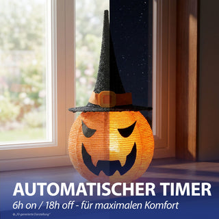 LED Halloween Hexen Kürbiskopf Ø30x60cm Polyester Eisen 8 Leuchtmodi 25 LEDs orange schwarz batteriebetrieben Timerfunktion Halloweendekoration Kürbisgesicht