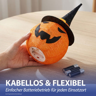 LED Halloween Hexen Kürbiskopf Ø30x60cm Polyester Eisen 8 Leuchtmodi 25 LEDs orange schwarz batteriebetrieben Timerfunktion Halloweendekoration Kürbisgesicht