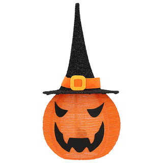 LED Halloween Hexen Kürbiskopf Ø30x60cm Polyester Eisen 8 Leuchtmodi 25 LEDs orange schwarz batteriebetrieben Timerfunktion Halloweendekoration Kürbisgesicht