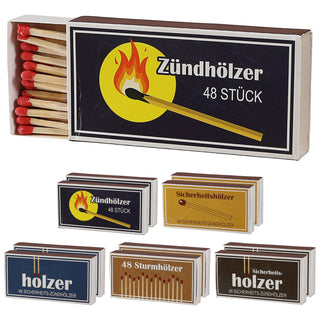 Streichhölzer 10er Pack à 48 Stück 5 Motive 10cm Karton Zündhölzer Sturmhölzer Sicherheitshölzer Streichholzschachtel Anzünder
