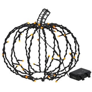 LED Kürbis zum Aufhängen schwarz 48 LEDs warmweiß Ø30cm Eisen Kunststoff Timerfunktion IP44 Drahtkürbis Halloweenbeleuchtung Gartendeko