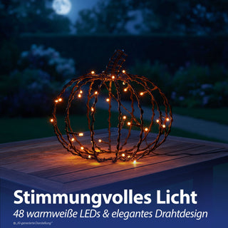 LED Kürbis zum Aufhängen schwarz 48 LEDs warmweiß Ø30cm Eisen Kunststoff Timerfunktion IP44 Drahtkürbis Halloweenbeleuchtung Gartendeko