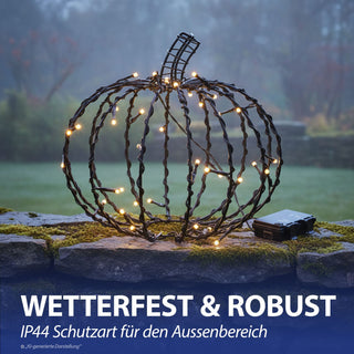 LED Kürbis zum Aufhängen schwarz 48 LEDs warmweiß Ø30cm Eisen Kunststoff Timerfunktion IP44 Drahtkürbis Halloweenbeleuchtung Gartendeko