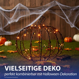 LED Kürbis zum Aufhängen schwarz 48 LEDs warmweiß Ø30cm Eisen Kunststoff Timerfunktion IP44 Drahtkürbis Halloweenbeleuchtung Gartendeko