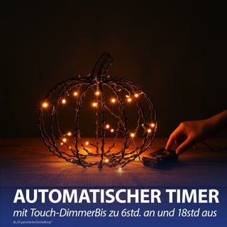 LED Kürbis zum Aufhängen schwarz 48 LEDs warmweiß Ø30cm Eisen Kunststoff Timerfunktion IP44 Drahtkürbis Halloweenbeleuchtung Gartendeko