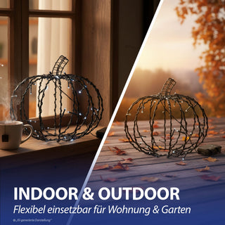 LED Kürbis zum Aufhängen schwarz 48 LEDs warmweiß Ø30cm Eisen Kunststoff Timerfunktion IP44 Drahtkürbis Halloweenbeleuchtung Gartendeko