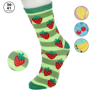 Damensocken Fruits 4er Pack onesize 36-41 bunt Polyester Baumwolle Elasthan 4 Motive Strümpfe Socken Frauensocken