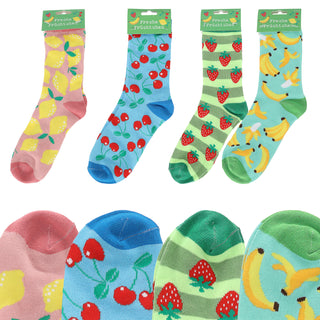 Damensocken Fruits 4er Pack onesize 36-41 bunt Polyester Baumwolle Elasthan 4 Motive Strümpfe Socken Frauensocken