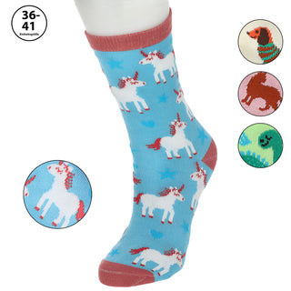 Damensocken Animals 4er Pack onesize 36-41 bunt Polyester Baumwolle Elasthan 4 Motive Strümpfe Socken Frauensocken